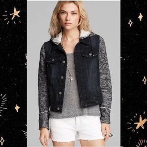 Free People Black Denim and Knit Jacket With Removable Hood RARE